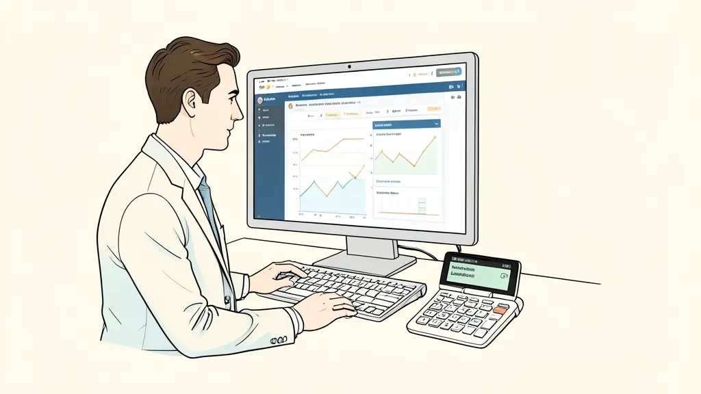 Professional trader reviewing a prop firm risk dashboard, contract rules checklist beside the keyboard, calculator displaying remaining loss budget