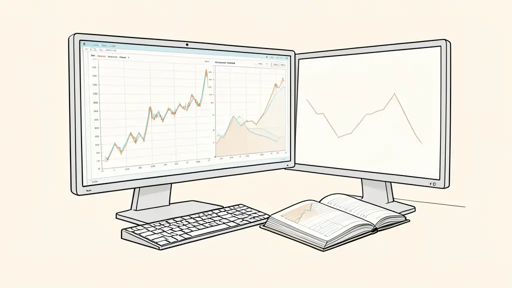 Editorial photograph of multiple correlated market charts and a declining equity curve on trading monitors, risk journal open on desk, no text, no logo