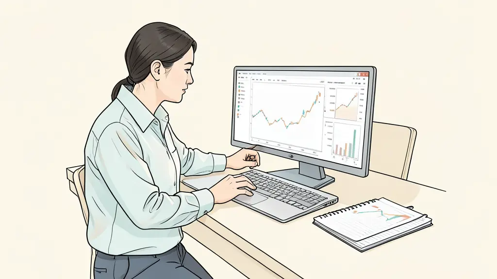 trader checking a risk dashboard before a session, backup laptop ready on the desk, trading journal open nearby, unbranded screens with no visible text or logos